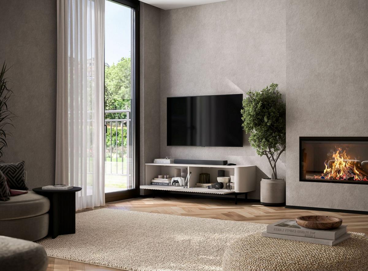 TV-LOWBOARD Aurora Kaschmir matt 140 cm mit schwarzem Metallrahmen - Kaschmir/Schwarz, Holzwerkstoff/Metall (140/44/35cm) - Meble Lindner