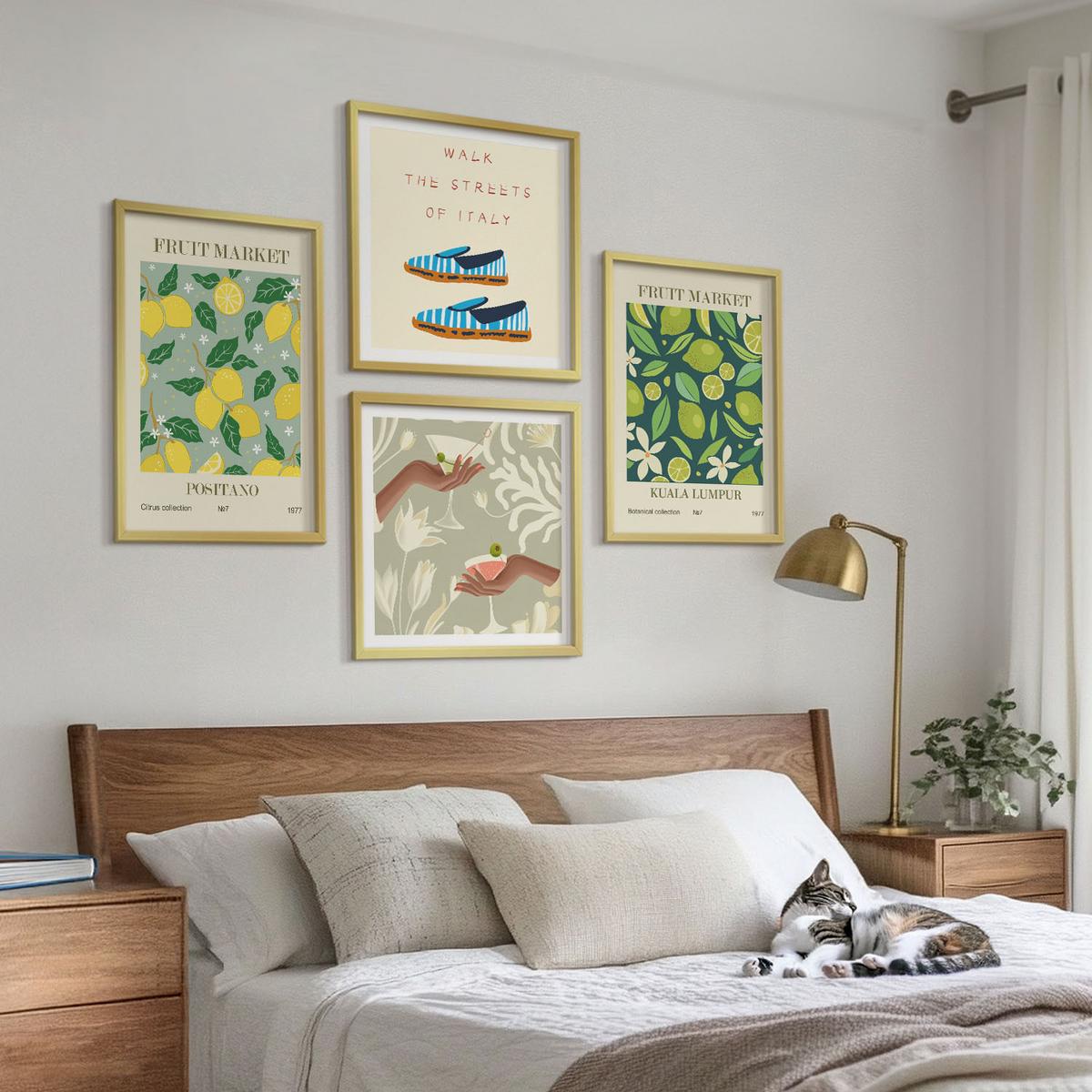 BILDER SET 4er Set - 50x50 cm & 40x60 cm Goldrahmen - Italienische Poster mit Fruchtmotiven - Goldfarben, Kunststoff (50/50cm) - TULUP
