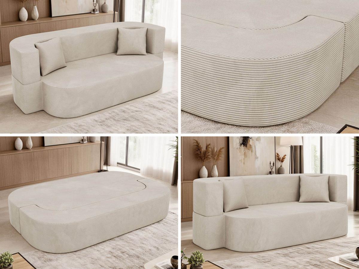 3-SITZER SOFA OVELA Creme Cord - Creme, Textil (200/70/100cm) - MKS