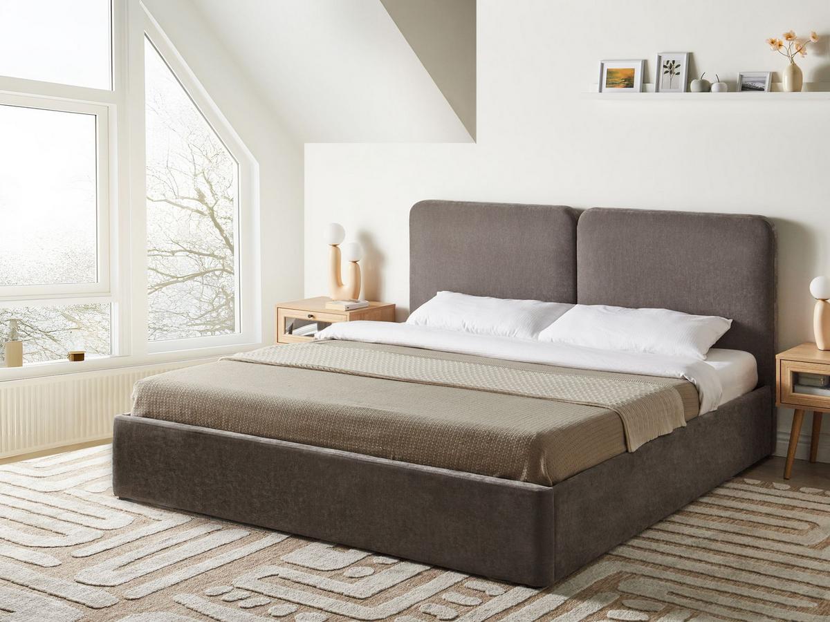BETT mit Stauraum 180/200 cm Chenillegewebe Taupe Arbois - Taupe, Textil (180/200cm) - Beliani