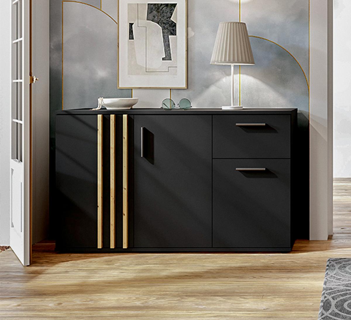 SIDEBOARD Turell 3D1SZ Schwarz 120/73/35 cm – Kommode mit Schublade - Schwarz, Holzwerkstoff/Kunststoff (120/73/35cm) - AX Living