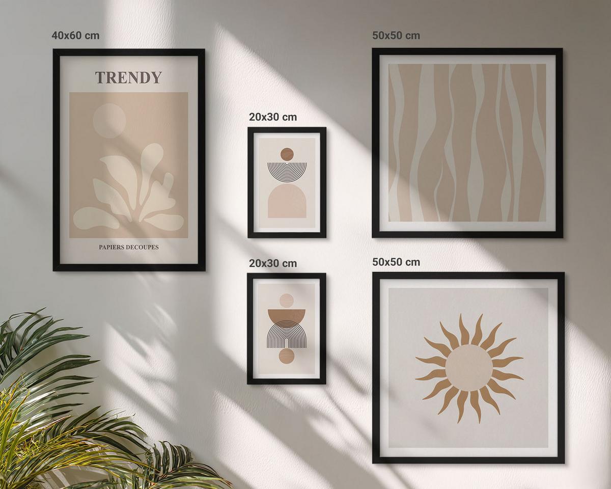 BILDER SET 5er Set - 50x50 cm & 20x30 cm & 40x60 cm Schwarzer Rahmen - Stilvolle abstrakte Beigetöne - Schwarz, Kunststoff (40/60cm) - TULUP