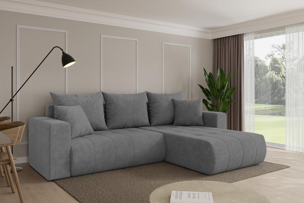 ECKSOFA mit Schlaffunktion Ottomane Rechts MILA-L 277x194x86 Grau Velours - Taupe/Schwarz, Holzwerkstoff/Kunststoff (277/194cm) - ALTDECOR