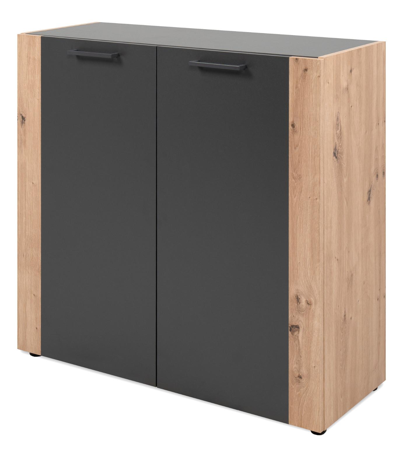KOMMODE grau, Artisan Eiche 89 x 85 cm, Sideboard 2-türig - Anthrazit/Schwarz, Holzwerkstoff/Kunststoff (89/85/34.5cm) - Furn.Design