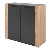 KOMMODE grau, Artisan Eiche 89 x 85 cm, Sideboard 2-türig - Anthrazit/Schwarz, Holzwerkstoff/Kunststoff (89/85/34.5cm) - Furn.Design
