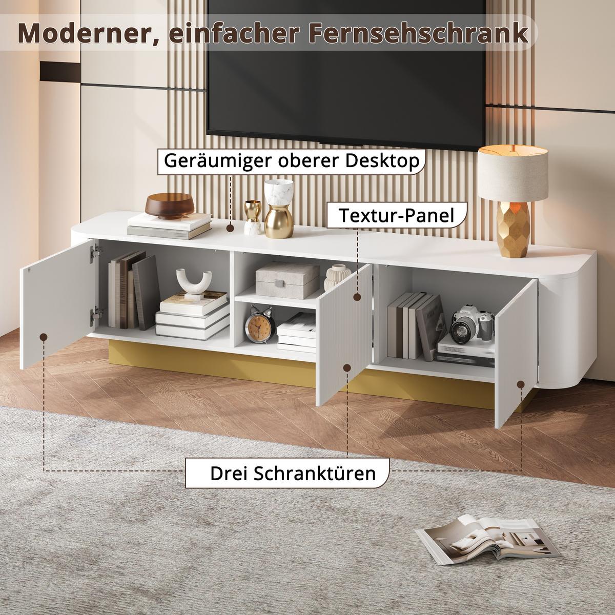 TV LOWBOARD weiß modern 3 türen kabelmanagement - Weiß, Holzwerkstoff (170/47/40.5cm) - Urban Meuble