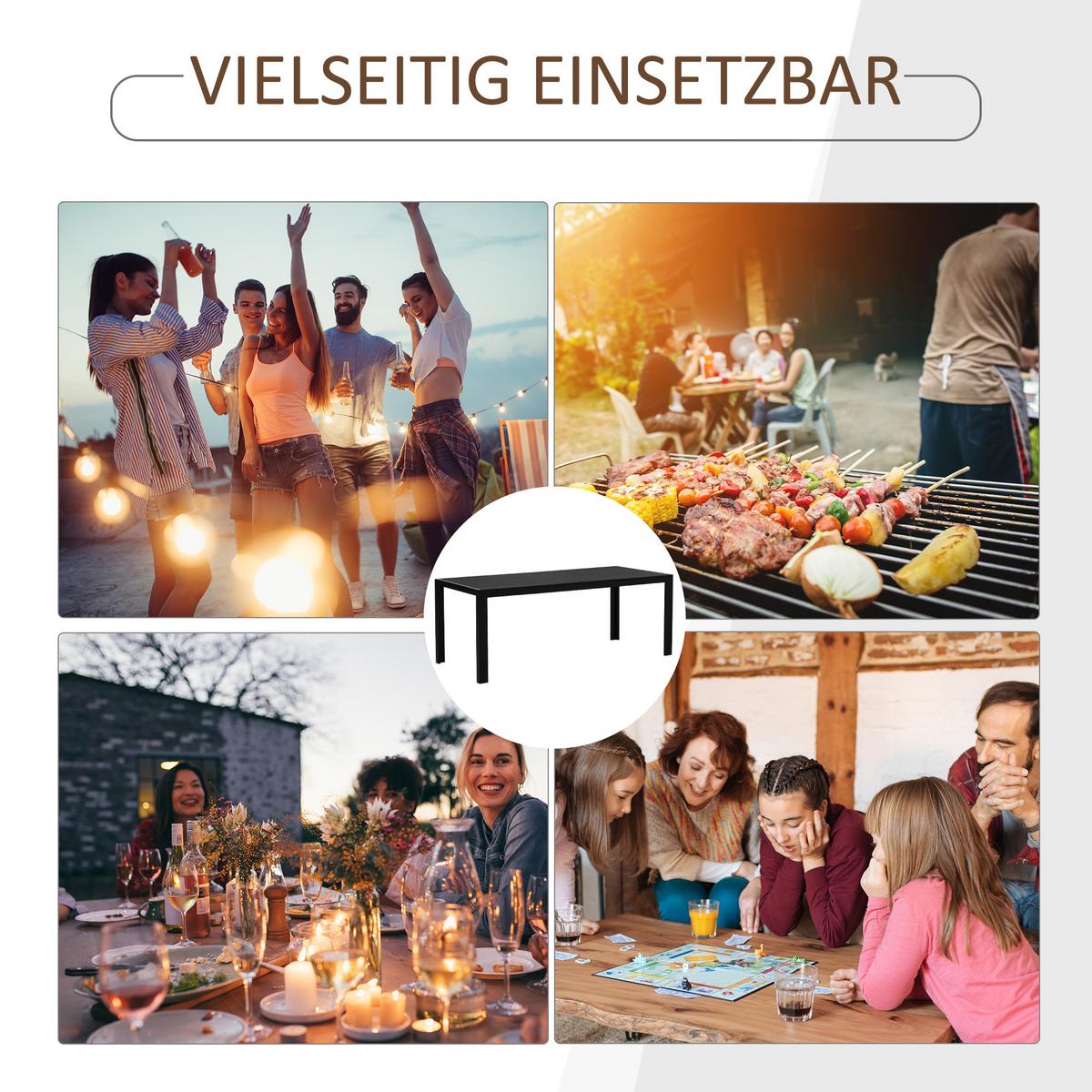 TISCH Alu WPC Esstisch Gartentisch Gartenmöbel Balkon Schwarz - Schwarz, Metall (190/84.5/72cm) - Outsunny