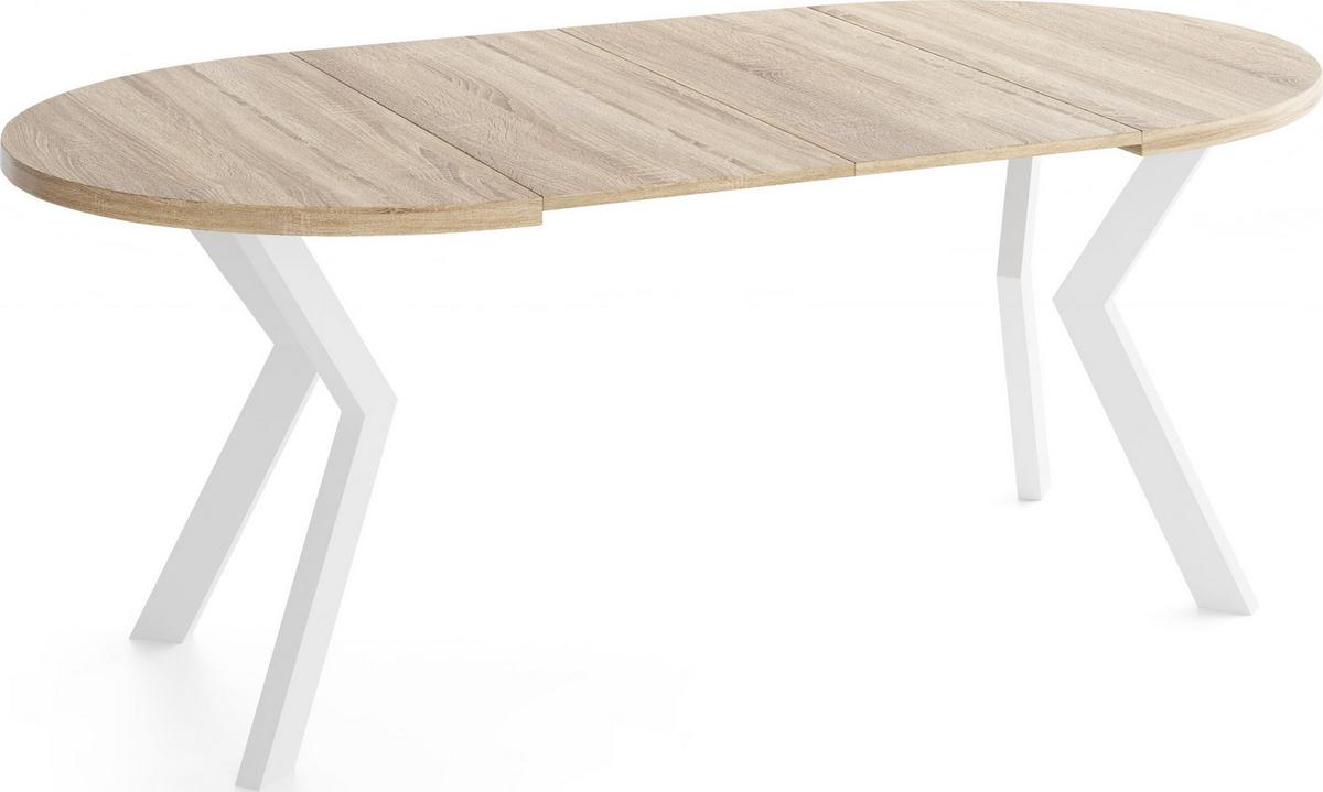 ESSTISCH Savio Weiß rund ausziehbar verlängerbar XXL, Eiche Sonoma Hellbraun 100-200/100/77 cm - Weiß/Sonoma Eiche, Holz/Holzwerkstoff (100/200/77cm) - WFL GROUP