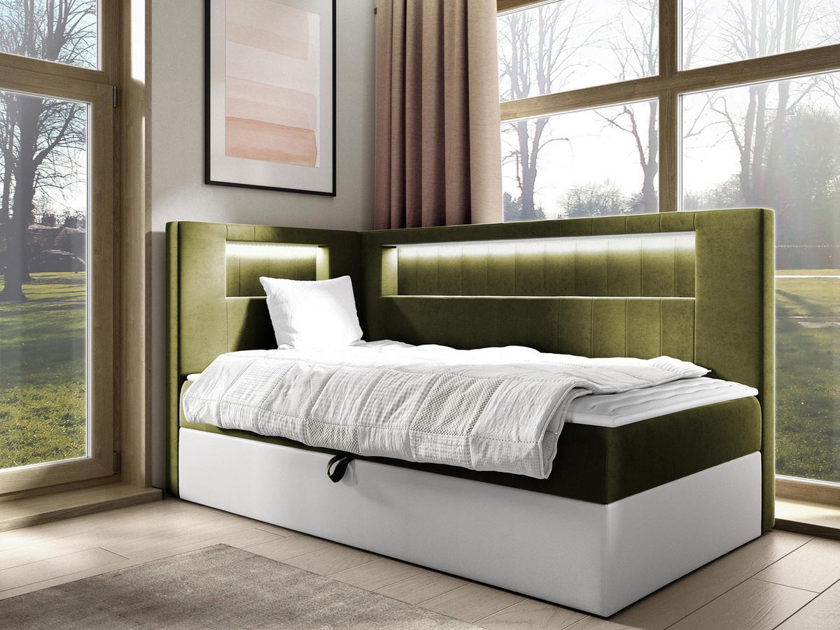 BOXBETT Gold Junior 3, Seite zum Öffnen des Bettkastens: Links - H3 - Weiß/Grün, Holz (100/200cm) - MIRJAN24