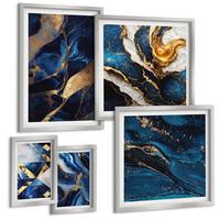 BILDER SET 5er Set - 50x50 cm & 20x30 cm & 40x60 cm Silberner Rahmen - Abstrakte, elegante Muster - Silberfarben, Kunststoff (40/60cm) - TULUP