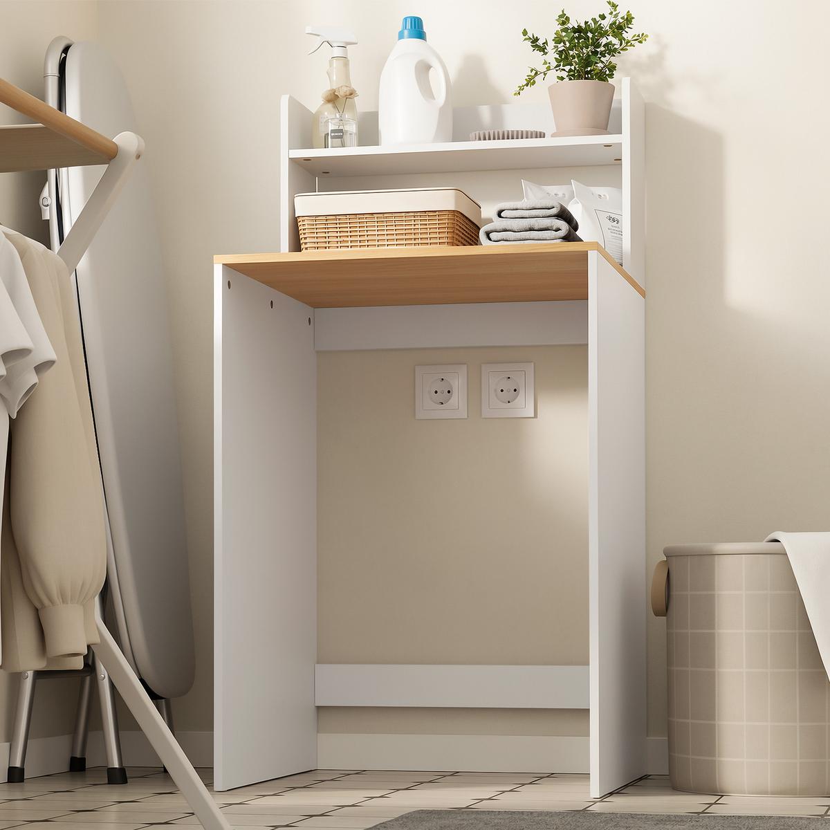 WASCHMASCHINENUNTERBAU mit Regal BZR224 - Ahornfarben, Fell (65/126/60cm) - SoBuy
