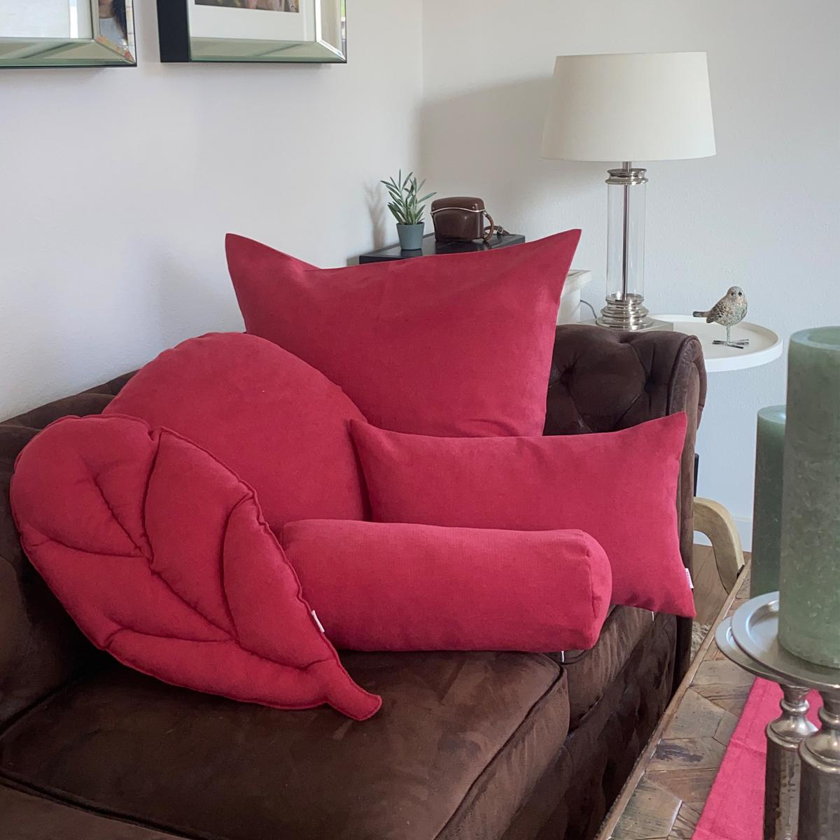 KISSENHÜLLE FarbTon Chenille-Haptik himbeer-rot 50/50 cm - Rot, Textil (50/50cm) - beties Heimtextil