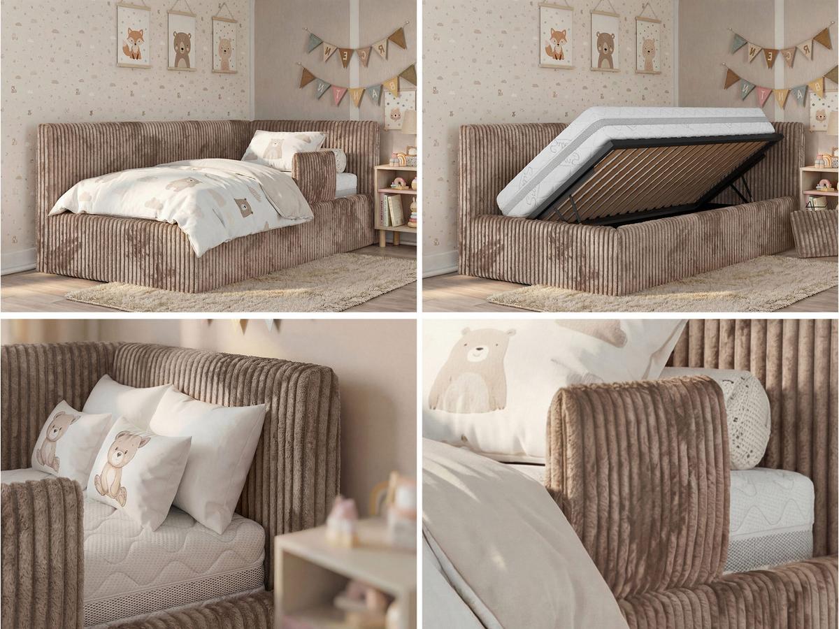 POLSTERBETT TILVO ALTA 90/200 - Braun Cord - Taschenfederkernmatratze - Rechts - Braun, Textil (200/90cm) - MKS