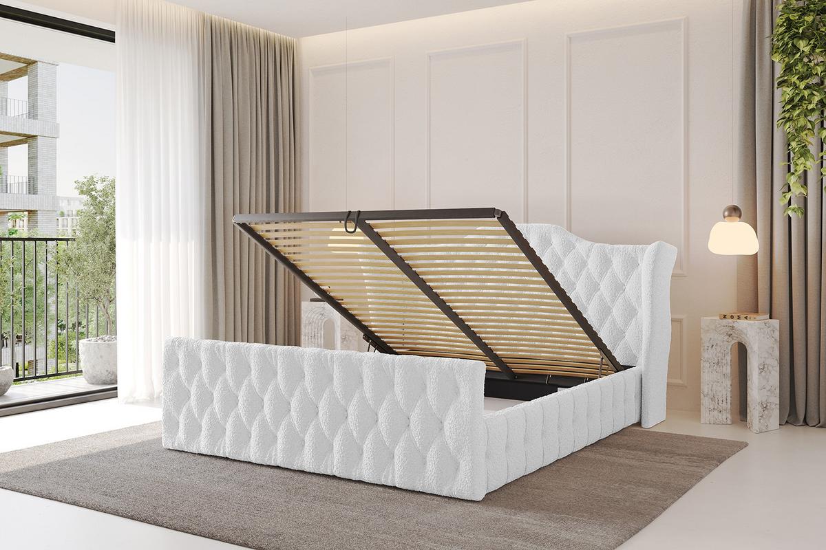 POLSTERBETT mit Bettkasten, Fußteil und Lattenrost, Boxbett mit Matratze H3/H4 - MODY-Z 120x200 Weiß - Weiß, Holzwerkstoff/Textil (120/200cm) - ALTDECOR