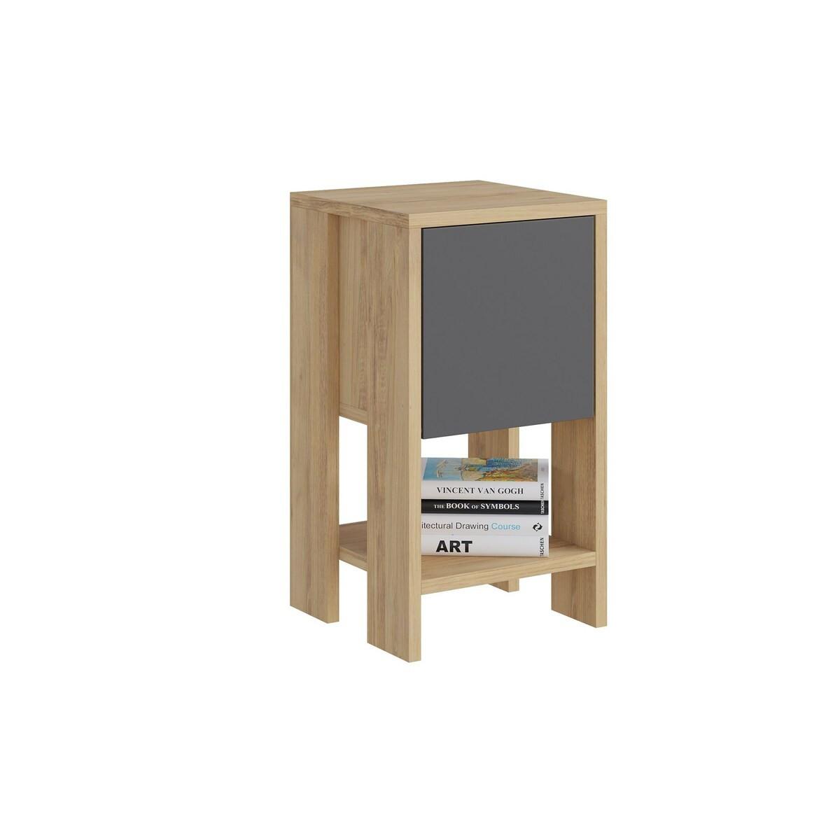 NACHTTISCH 1 Tür aufklappbar Ema 30/30/55 cm - Eichefarben/Anthrazit, Holzwerkstoff (30/55/37.5cm) - Calicosy