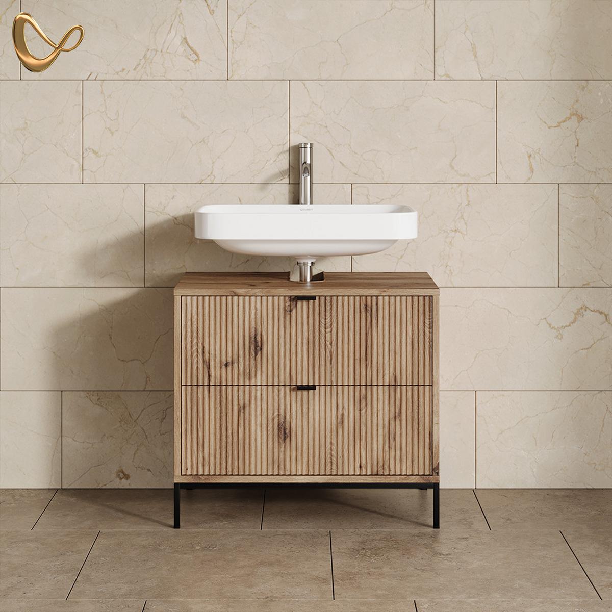 WASCHBECKENUNTERSCHRANK Aterno Viking Oak 70 x 63 cm mit 2 ausziehbaren Schubladen - Eichefarben, Holzwerkstoff (70/63/45.1cm) - Livinity®