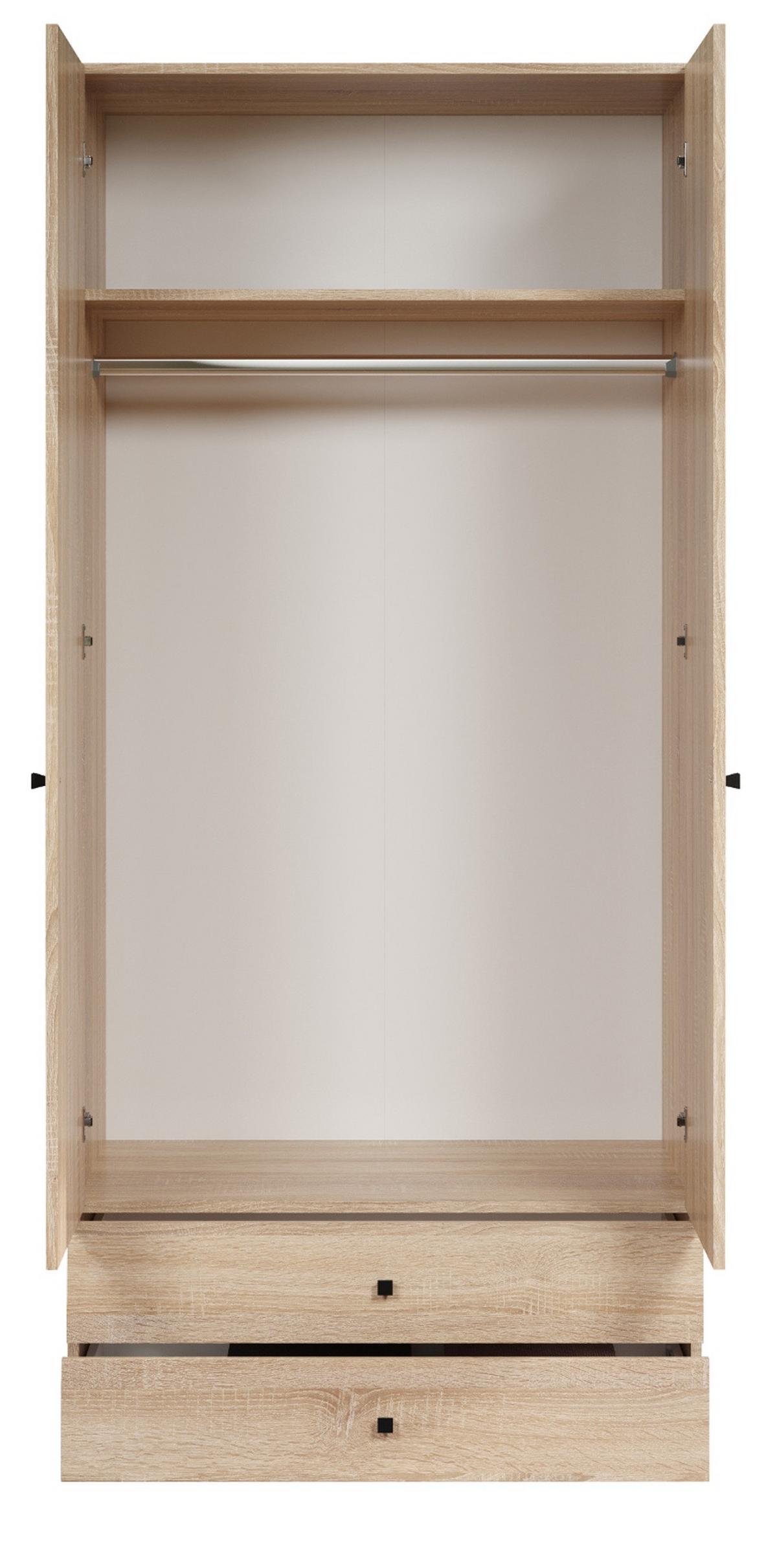 KLEIDERSCHRANK Eiche Sonoma hell 81 x 176 cm, Drehtürenschrank 2-türig mit Schubalden - Schwarz/Sonoma Eiche, Holzwerkstoff/Kunststoff (81/176/51cm) - Top.Furn
