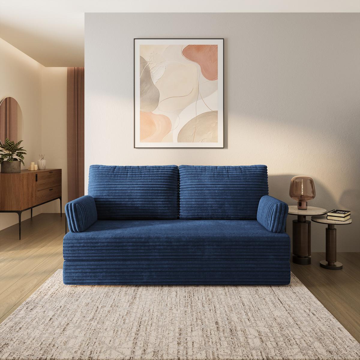 BETTSOFA SILAR aus Schaumstoff Cordstoff Blau Schlaffunktion - Blau, Textil (170/86/80cm) - MASSENO