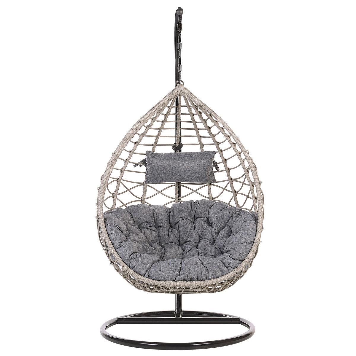 HÄNGESESSEL mit Gestell PE Rattan grau 97 cm Arsita - Grau, Kunststoff (100/199/97cm) - Beliani