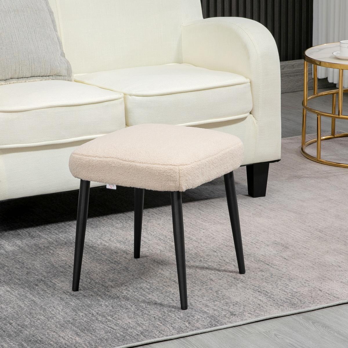 FUSSHOCKER Sitzhocker Quadratischer Schminkhocker mit Kaschmir-Optik, Stahlbeine - Beige, Kunststoff (42/44/42cm) - HOMCOM