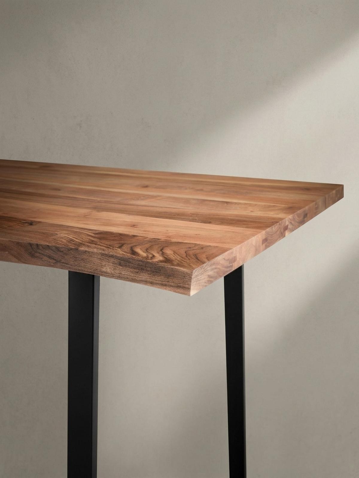ESSTISCH Massivholz Baumkante Schwarz Metall Handgefertigt TARN, Goldbraun-Schwarz 160x80x76 cm - Schwarz/Braun, Holz (80/160/76cm) - KADIMA DESIGN
