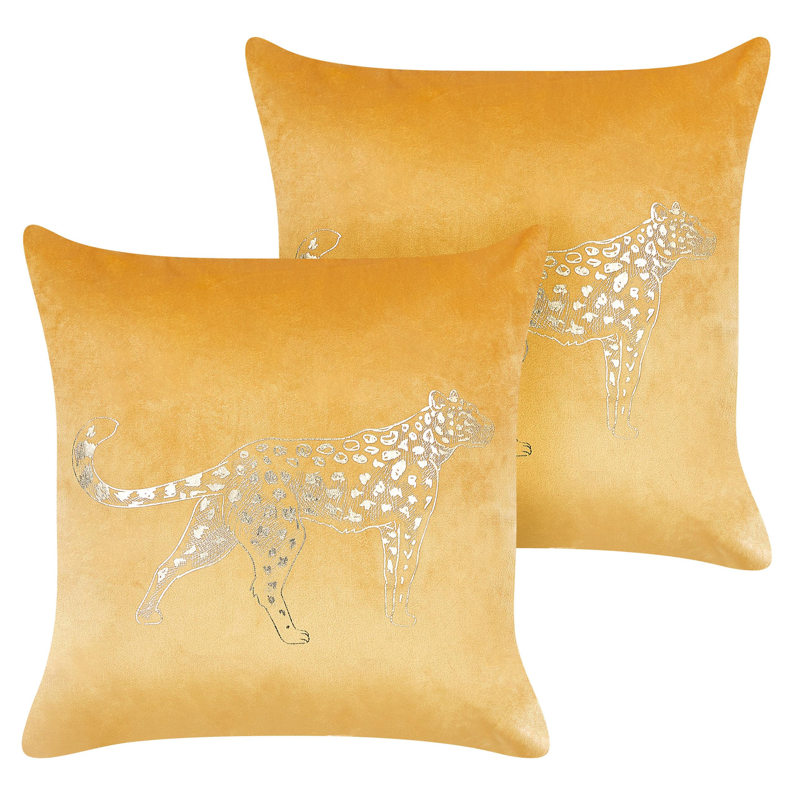 DEKOKISSEN 2er-Set Senfgelb 45/45 cm Marula - Dunkelgelb, Textil (45/45cm) - Beliani