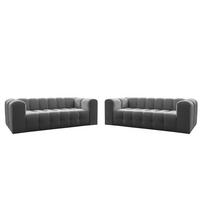 SOFASET Solvie 3-3 In Tiffani - Grau, Holzwerkstoff/Textil (230/75/106cm) - Fun Möbel