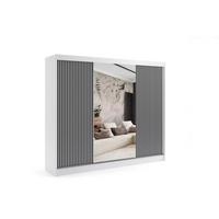 KLEIDERSCHRANK VILAN mit Spiegel/LED - 250 cm - Weiß|Schwarz - Schwarz/Weiß, Holzwerkstoff (250/215/61cm) - ALTDECOR