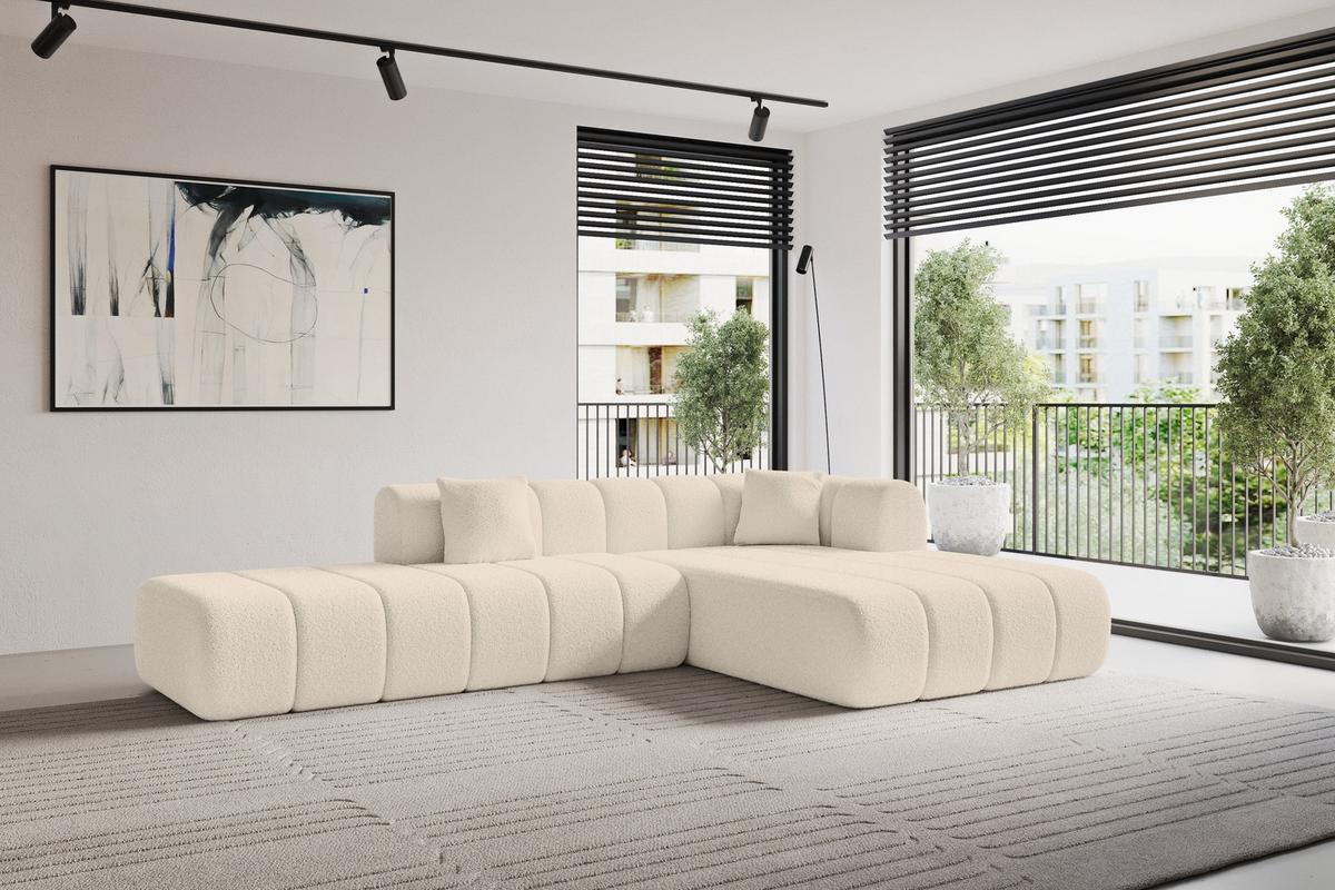 ECKSOFA Ottomane Rechts BILA-L 289x176x71 Dunkelbeige Bouclé - Schwarz/Cappuccino, Holzwerkstoff/Kunststoff (289/176cm) - ALTDECOR