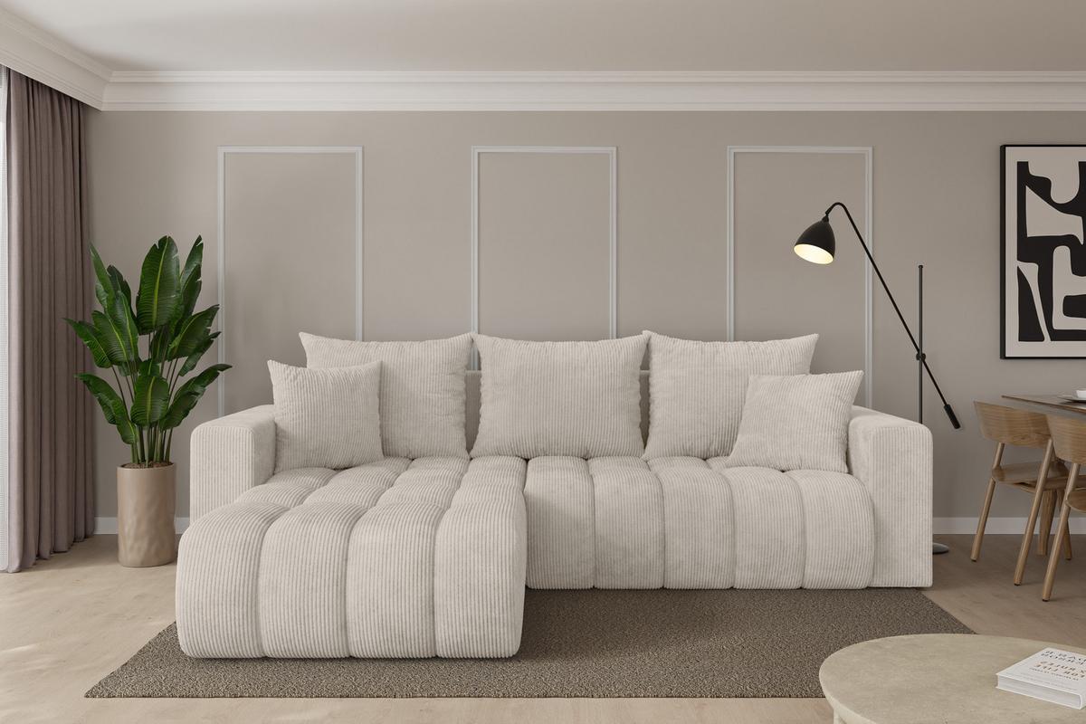 ECKSOFA mit Schlaffunktion Ottomane Links MILA-L-v1 277x195x86 Creme Cord - Ecru/Creme, Holzwerkstoff/Kunststoff (277/194cm) - ALTDECOR