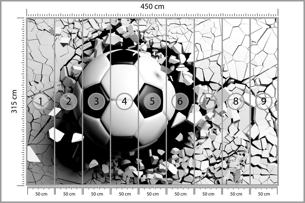 FOTOTAPETE für Wohnzimmer Fußball Betonwand Riss 450x315 - Schwarz/Weiß, Papier (450/315cm) - Muralo