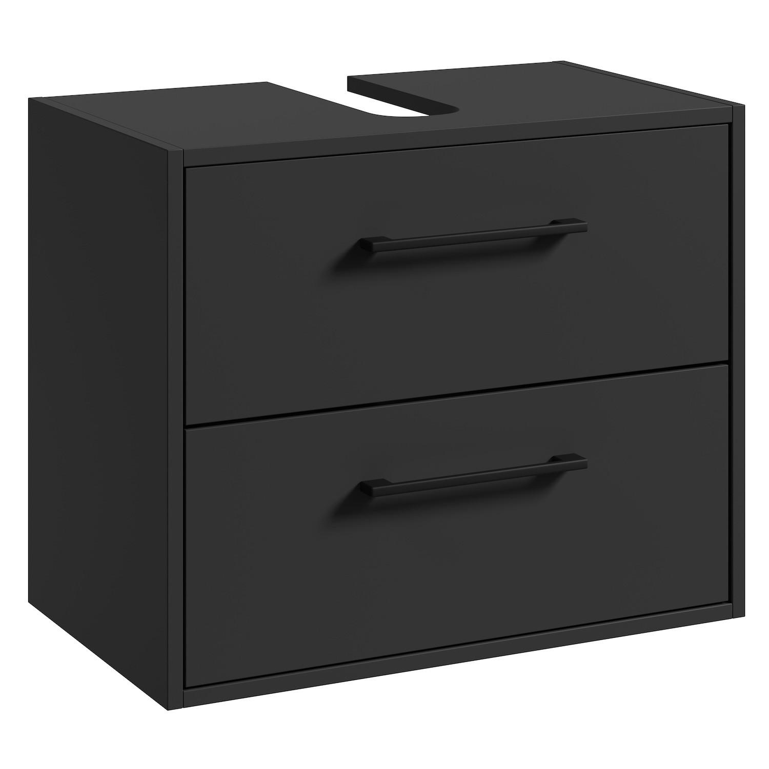 WASCHBECKENUNTERSCHRANK Florence 2 Schubladen Schwarz Mat - 60 x 35 x 47 cm - Schwarz, Holz (60/50/35cm) - Badplaats