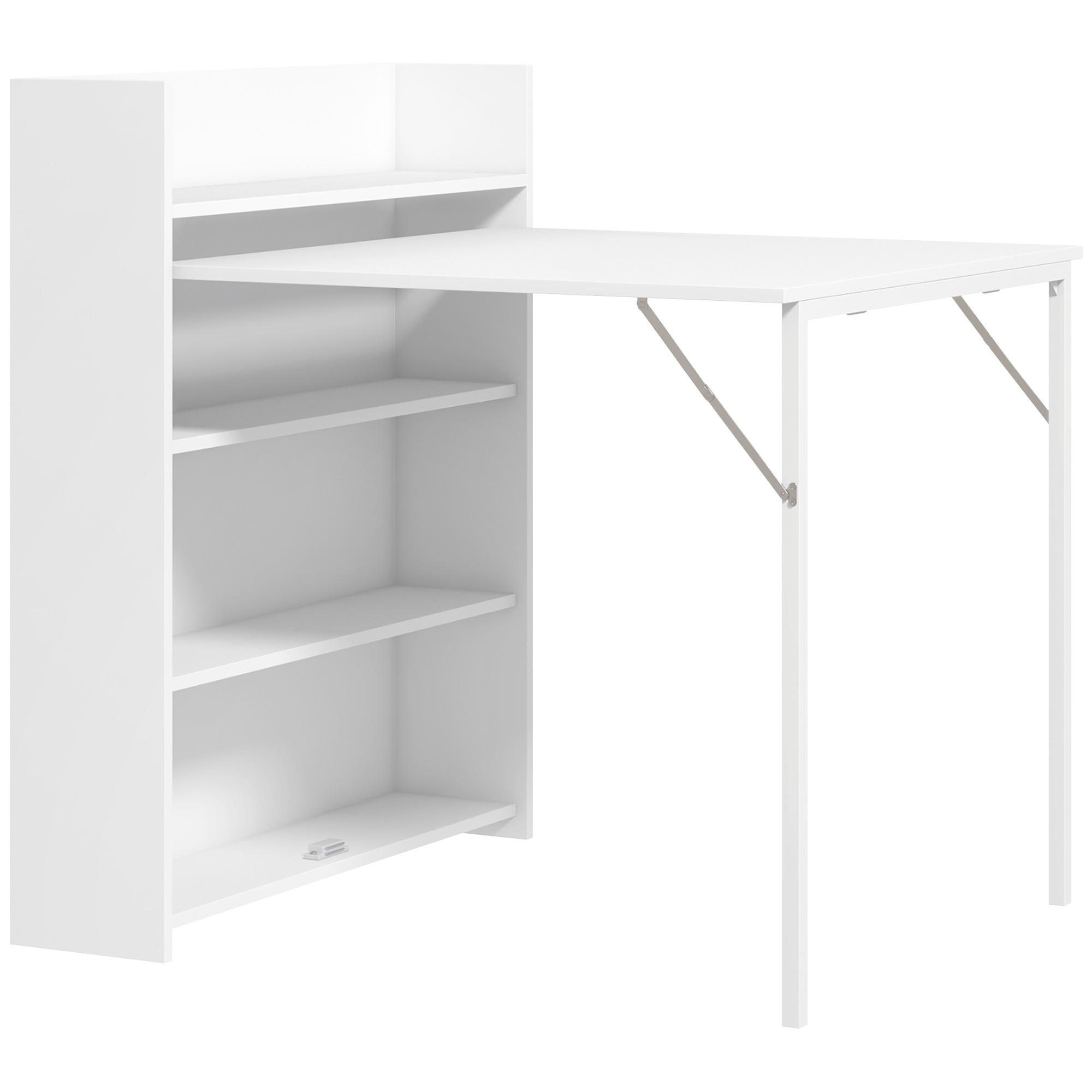 ESSTISCH Klappbar Küchentisch mit 4-stufigen Regalen für 3 Personen, Weiß - Weiß, Holzwerkstoff/Kunststoff (91/78.5/93cm) - HOMCOM