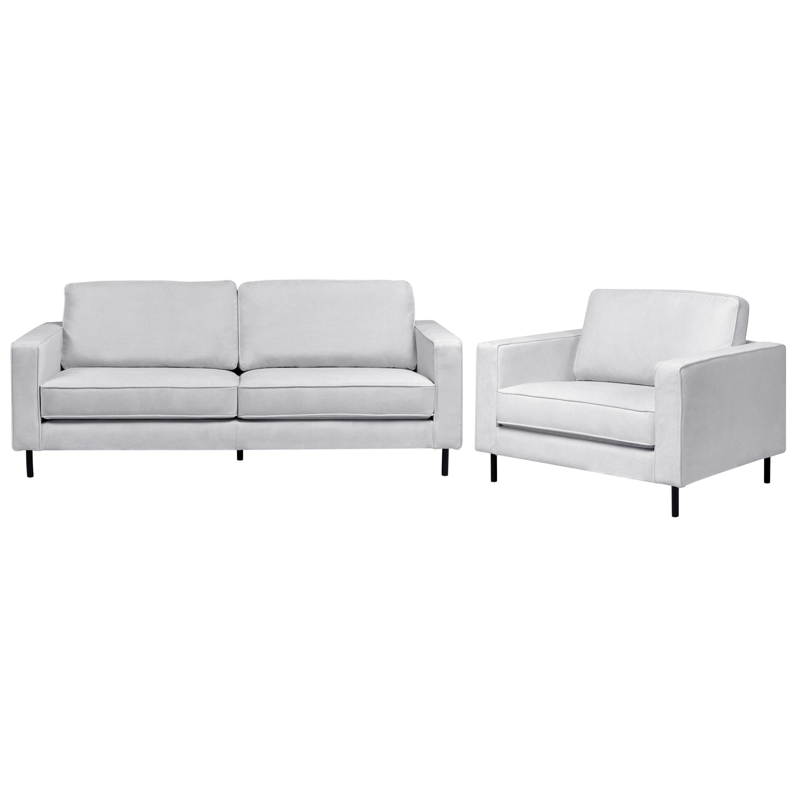 SOFA-SET 4-Sitzer Stoff Hellgrau Savalen - Hellgrau/Schwarz, Textil (204/87/91cm) - Beliani