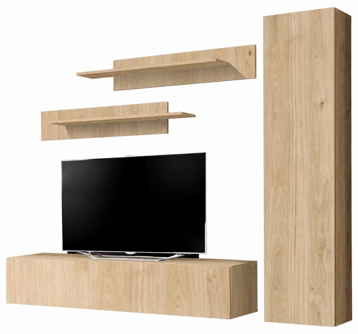 WOHNWAND Eiche Jackson 210 cm 4-teilig hängend, Anbauwand mit Push-to-Open - Eichefarben, Holzwerkstoff (210/170/40cm) - Inn.Furn
