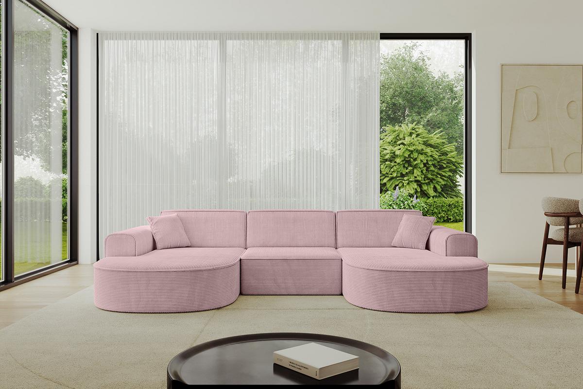 WOHNLANDSCHAFT MARI-U1 - 303x171x79 cm Rosa Cord - Schwarz/Rosa, Holzwerkstoff/Kunststoff (303/79/171cm) - ALTDECOR