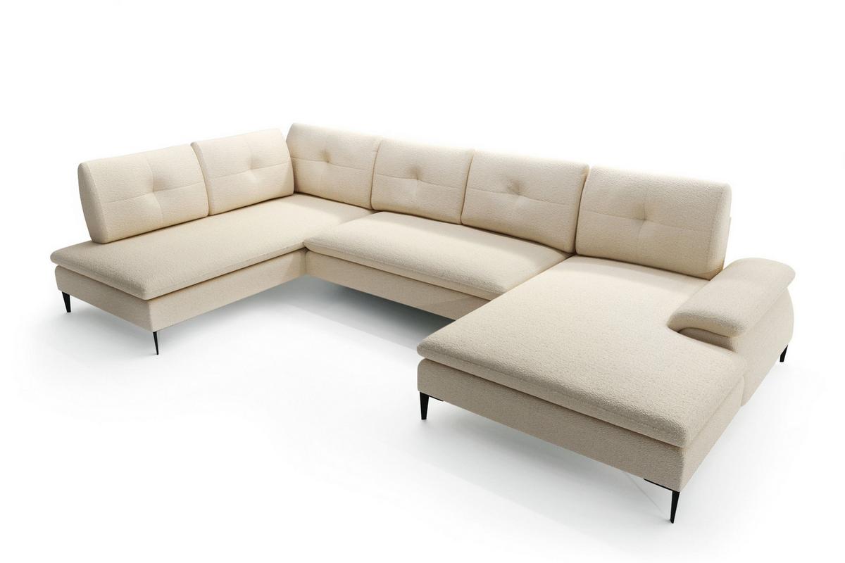 WOHNLANDSCHAFT BREZZA Beige Plüsch-Stoff mit Schlaffunktion - Beige, Holz (350/87/205cm) - MASSENO