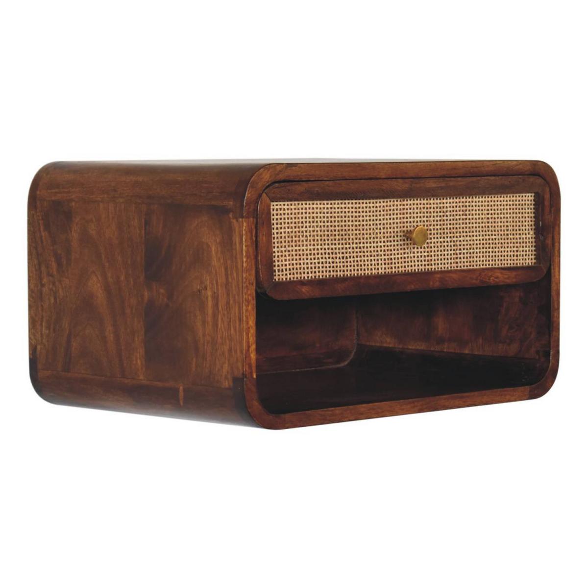 WANDNACHTTISCH, offen geflochten, 1 Schublade und offenes Fach, Braun - Messingfarben/Braun, Holz/Metall (45/25/32cm) - Artisan Furniture
