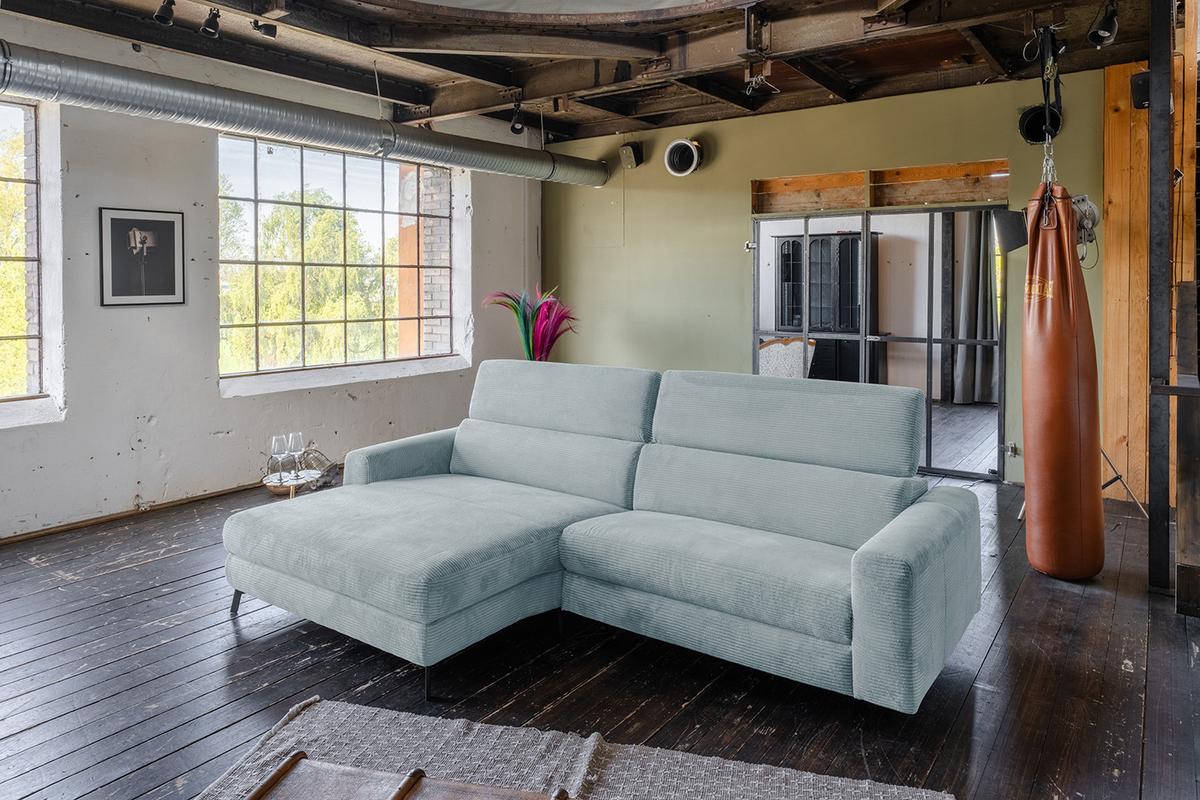 ECKSOFA LAISKA Hellblau Cord - Schwarz/Hellblau, Textil/Metall (282/177cm) - KAWOLA