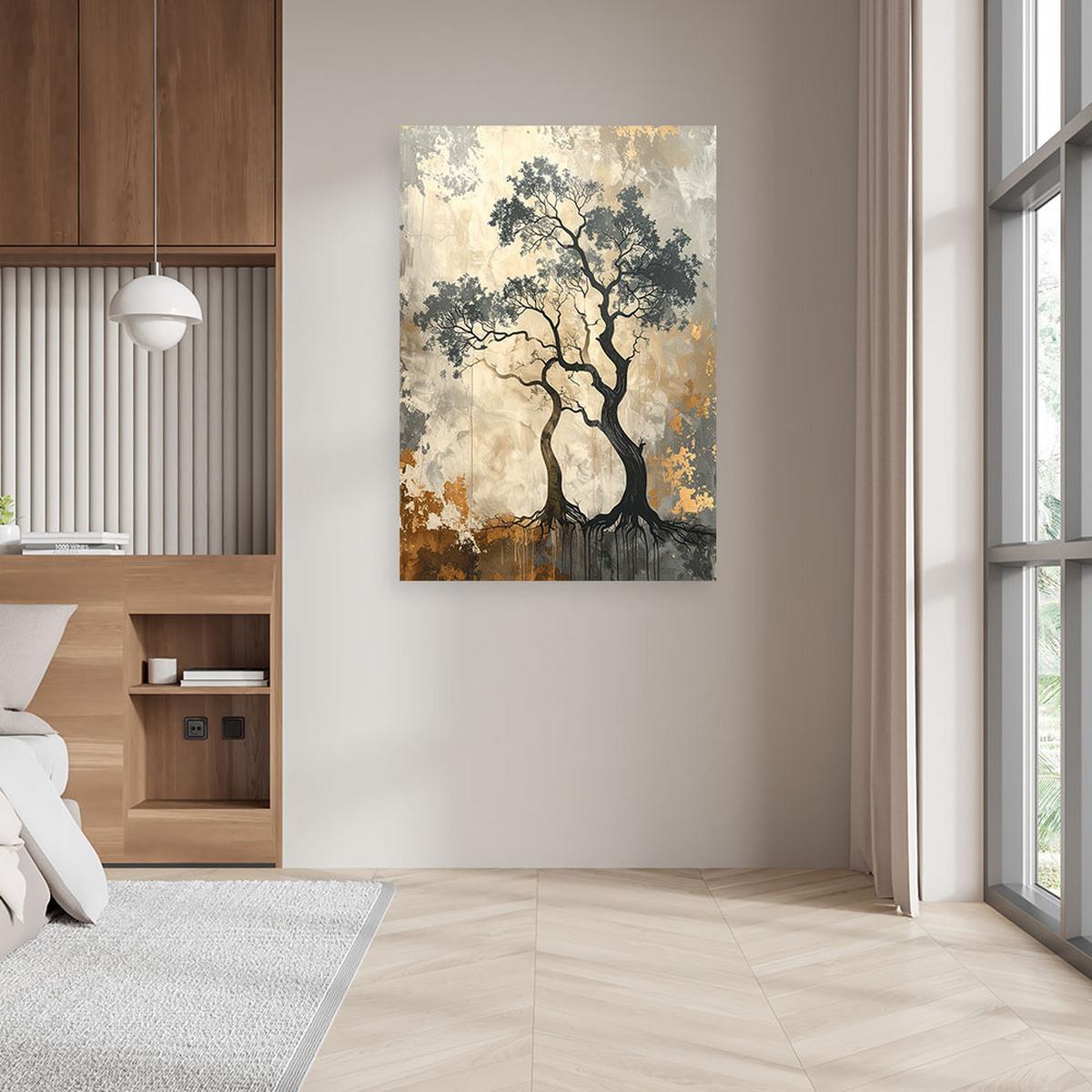 LEINWANDBILDER, Grunge Baum Abstrakt in Beige und Gold - Beige, Textil (60/90cm) - Feeby