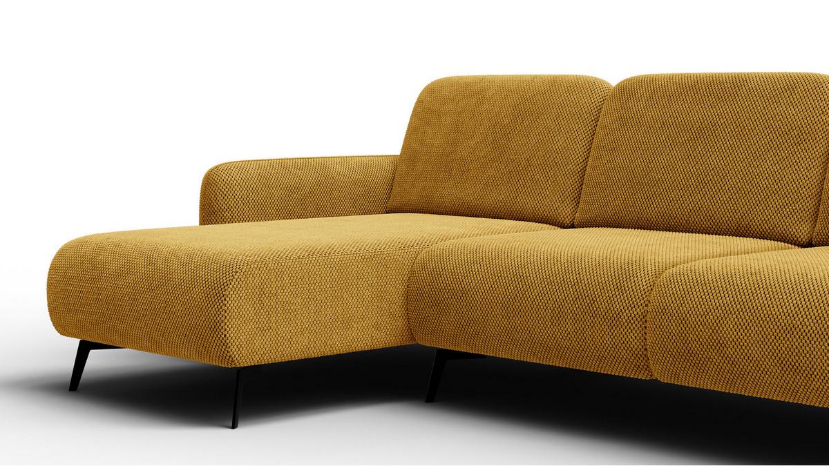 ECKSOFA FEBE 4-Sitzer links, dunkelgelb - Gelb/Schwarz, Holz/Textil (264/157cm) - Wozimo