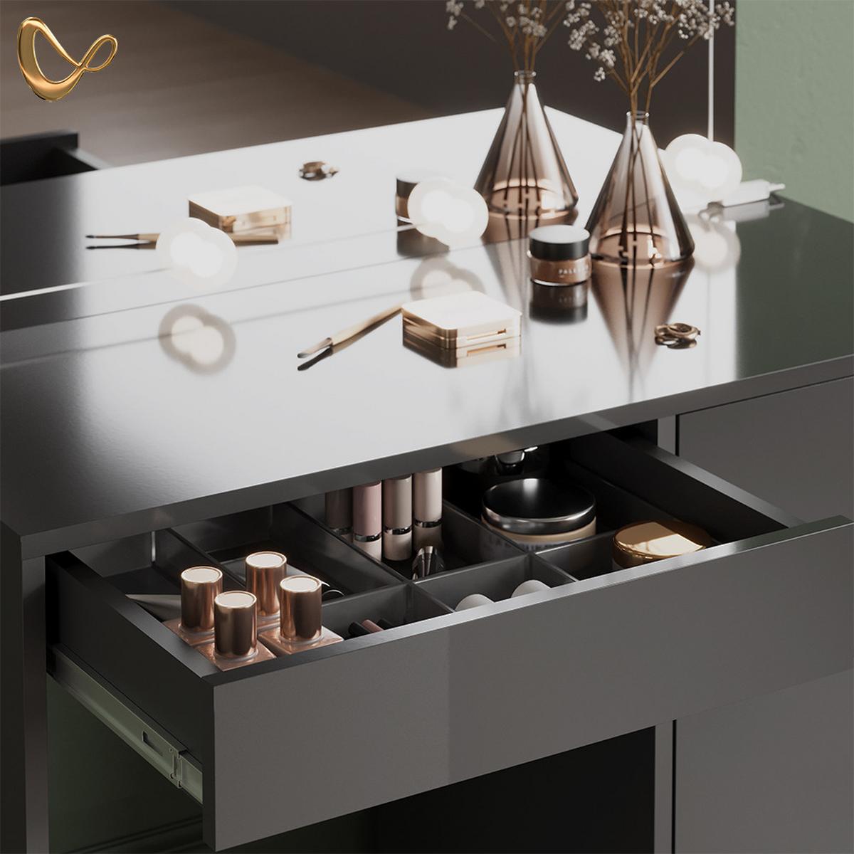 SCHMINKTISCH-SET Imola Anthrazit 90 cm mit Hocker - Anthrazit, Holzwerkstoff (90/75/40cm) - Livinity®