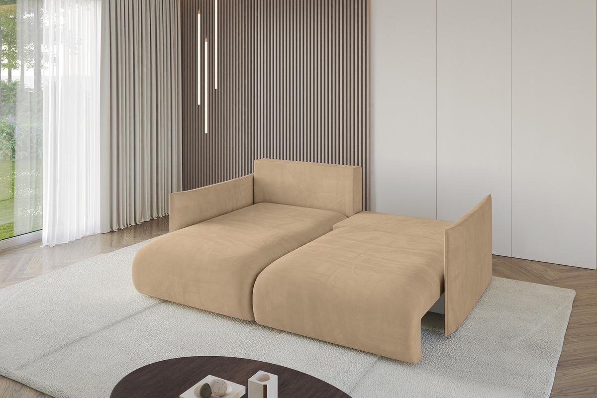 ECKSOFA Ottomane links ONESK-L 216x177x72 Grün Velours - Beige, Holzwerkstoff/Kunststoff (216/177cm) - ALTDECOR
