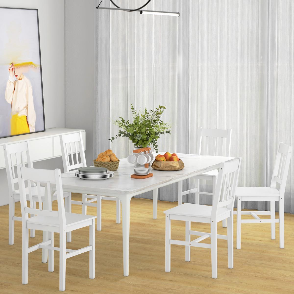 ESSZIMMERSTUHL 6er Set Kiefernholz Weiß - Weiß, Holz (46.5/85.5/41cm) - HOMCOM