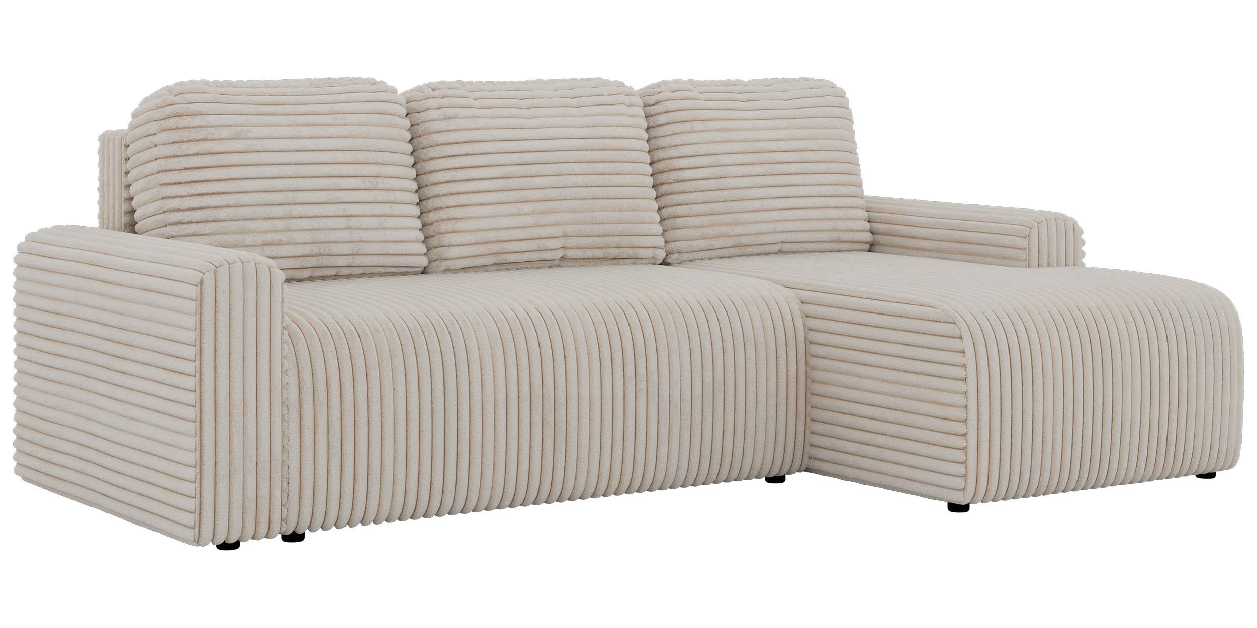 ECKSOFA NESSARO L Beige Cord - Rechts Seite - Beige/Schwarz, Kunststoff/Textil (151/244cm) - MKS