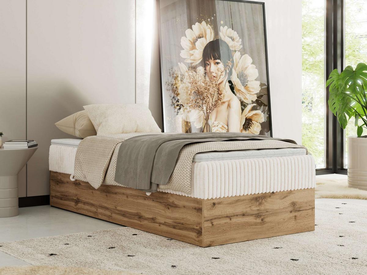 BOXBETT WOOD ZERO 90/200 - Beige Cord - H4 - Topper Visco - Beige, Textil (90/200cm) - MKS
