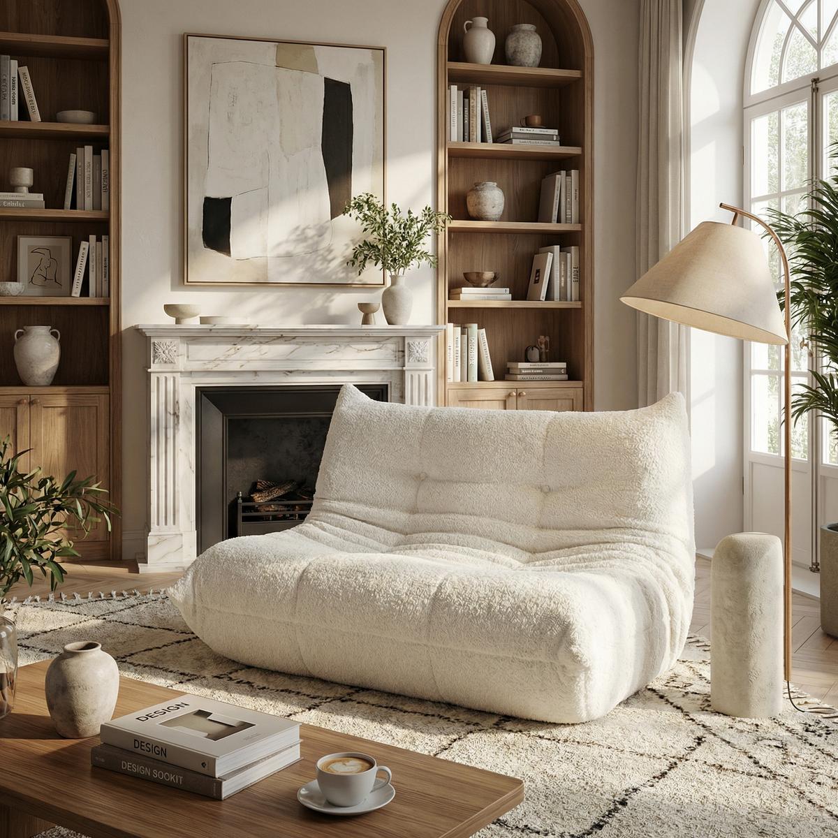 SITZSACK 2-Sitzer Ergonomischer aus Chenille & Memory-Schaum, Montagefrei - Beige, Textil (127/83/99cm) - Urban Meuble