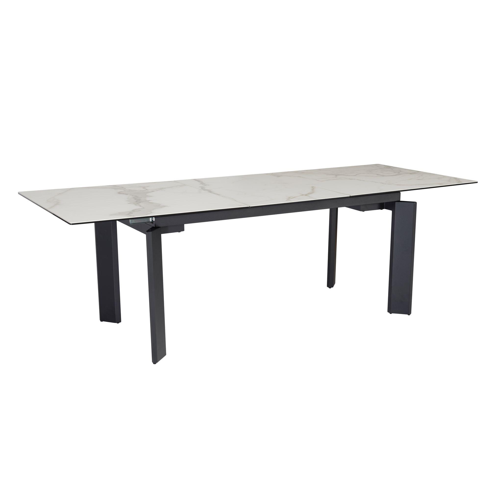 ESSTISCH Ausziehbar Keramik Glas Marmoroptik 180-240 MALTA, Weiß-Schwarz 180x95x77 cm - Schwarz/Weiß, Glas/Metall (95/180/77cm) - KADIMA DESIGN