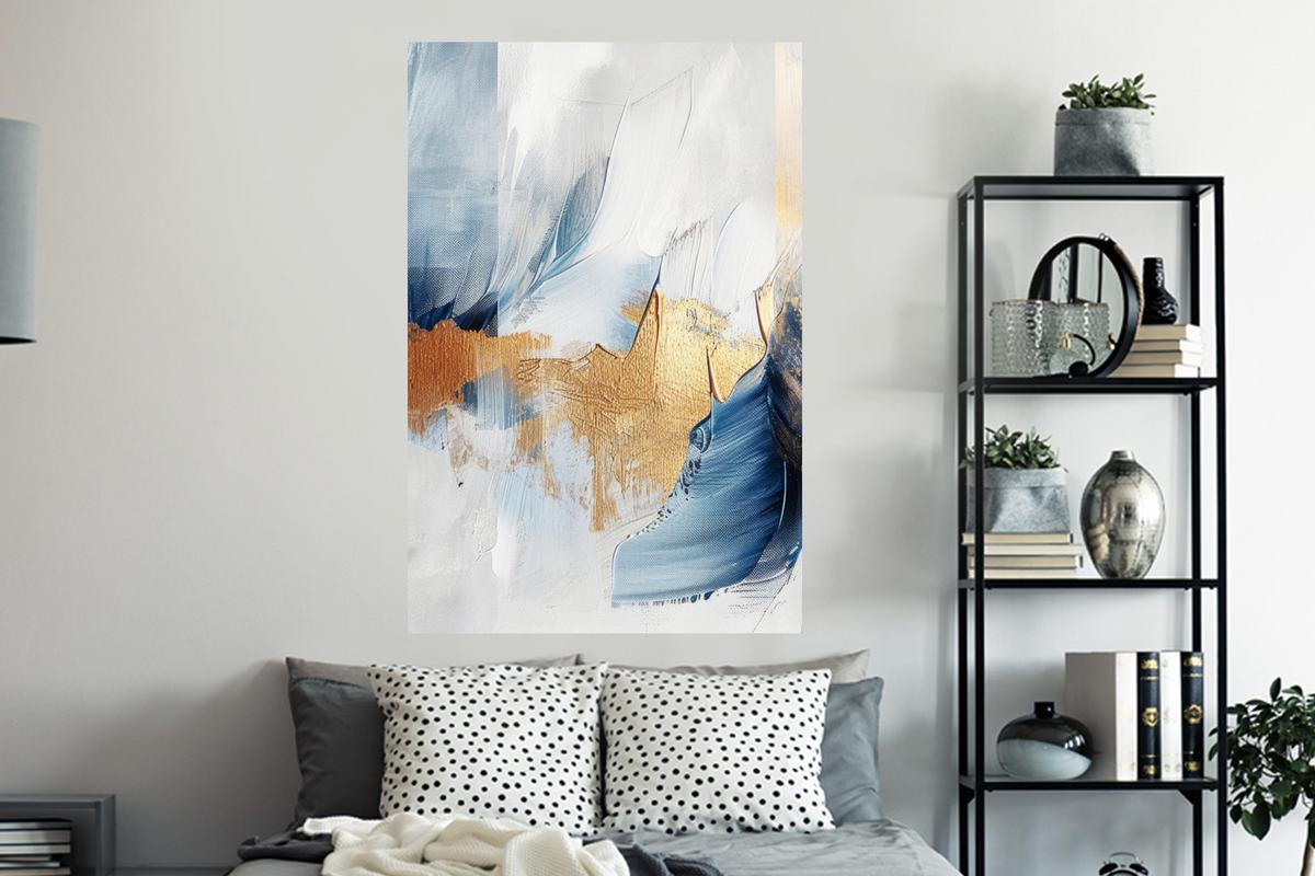 WANDTATTOO Gold - Blau - Aquarell - Kunst - Modern Wandaufkleber 80x120 cm - Hellblau, Kunststoff (80/120/0.1cm) - MuchoWow