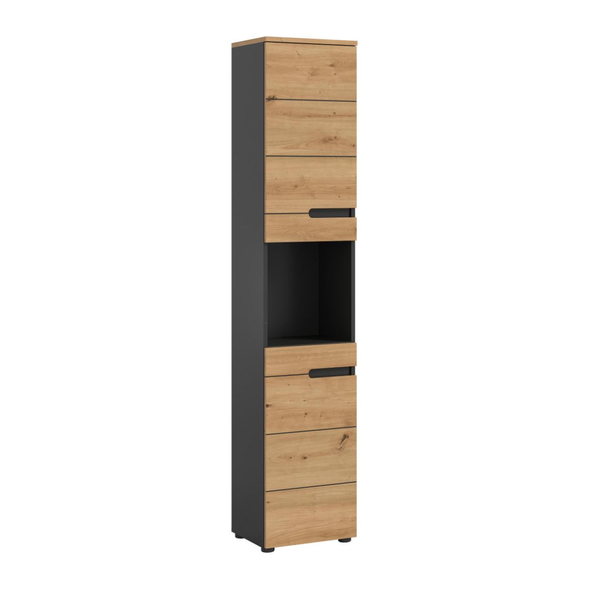 BADEZIMMERSCHRANK mit 2 Türen und 1 Nische 34/193/38 cm - Eschefarben, Holzwerkstoff (34/193/38cm) - Calicosy